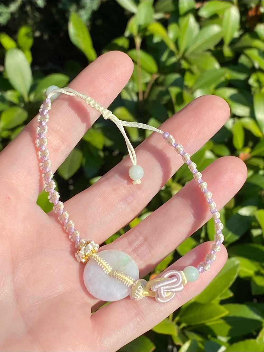 Type A Jadeite Donut Bracelet Adjustable Lavender Jade 19.3mm